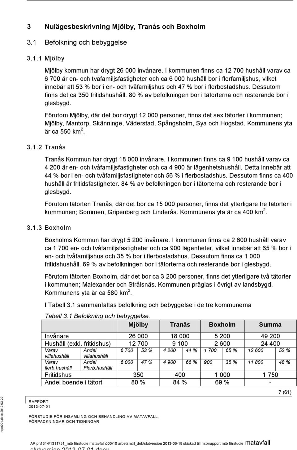 flerbostadshus. Dessutom finns det ca 350 fritidshushåll. 80 % av befolkningen bor i tätorterna och resterande bor i glesbygd.