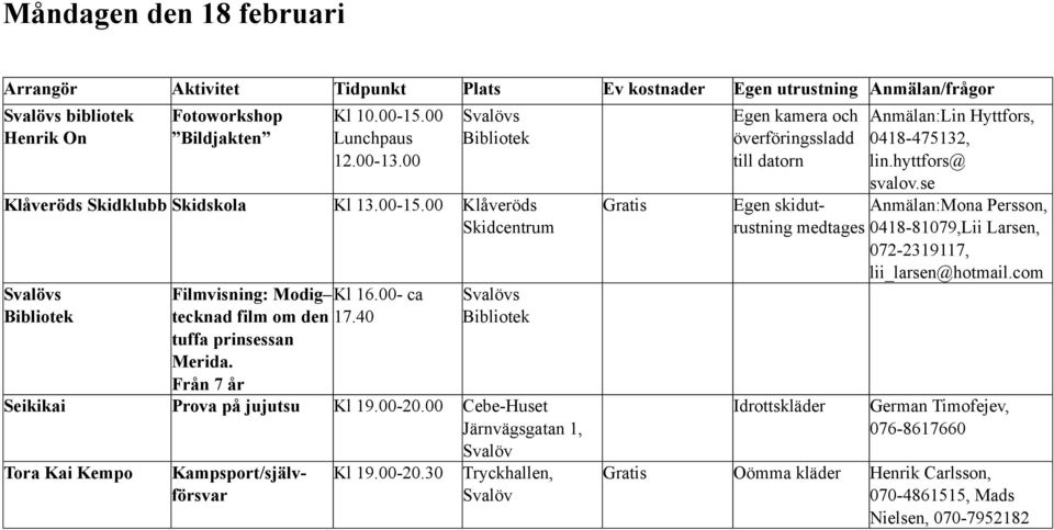 00 Cebe-Huset Järnvägsgatan 1, Tora Kai Kempo Kampsport/självförsvar Kl 19.00-20.