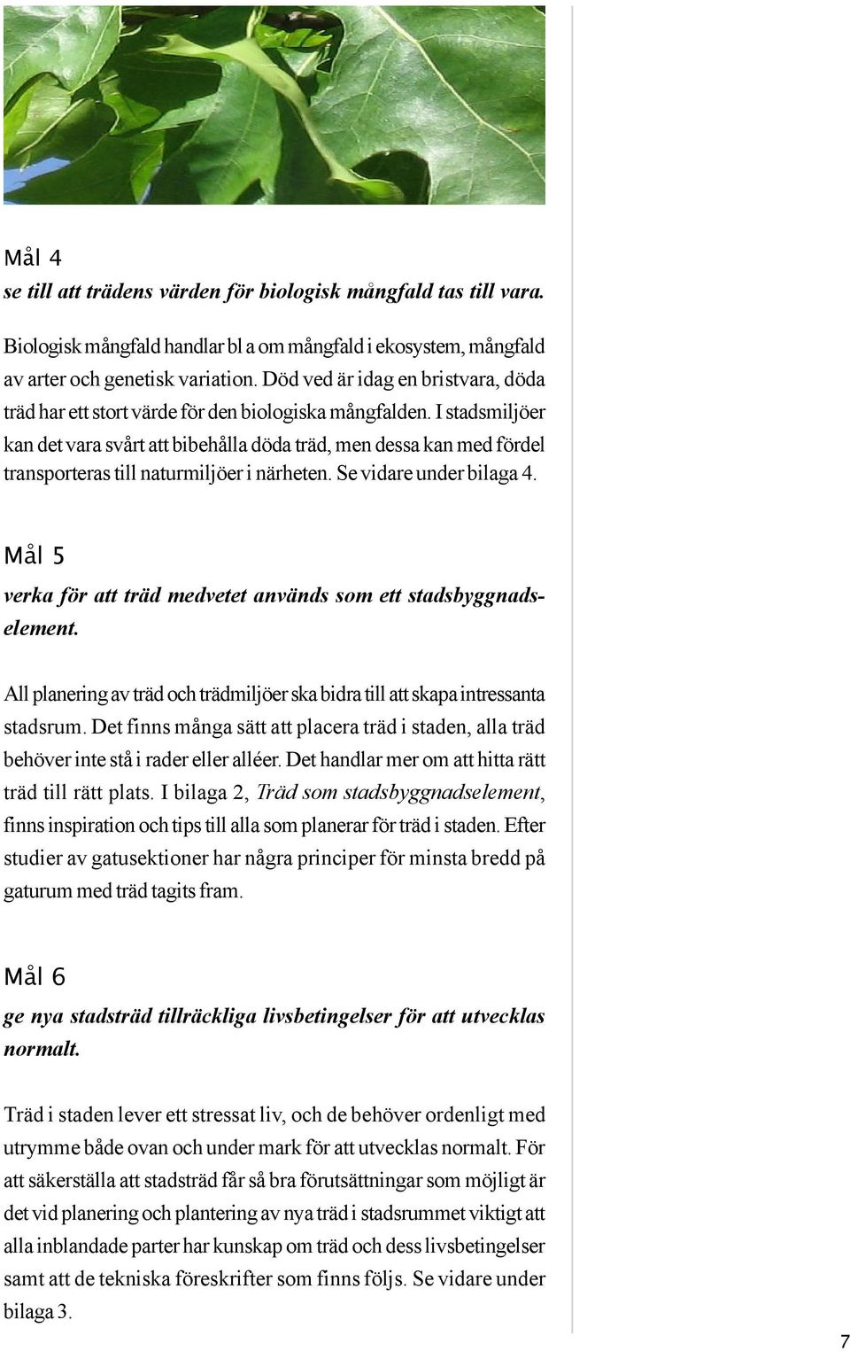 I stadsmiljöer kan det vara svårt att bibehålla döda träd, men dessa kan med fördel transporteras till naturmiljöer i närheten. Se vidare under bilaga 4.