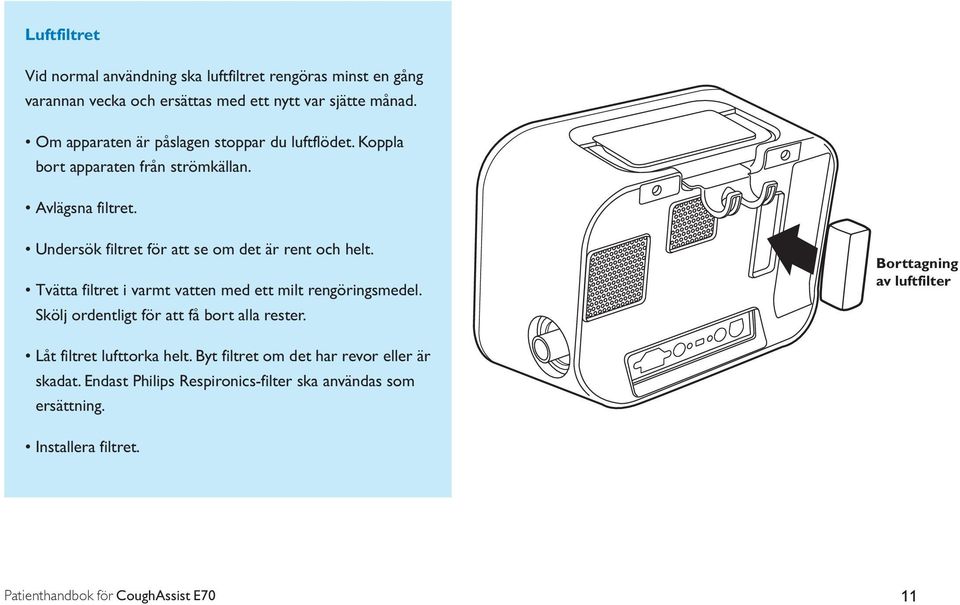 Undersök filtret för att se om det är rent och helt. Tvätta filtret i varmt vatten med ett milt rengöringsmedel.