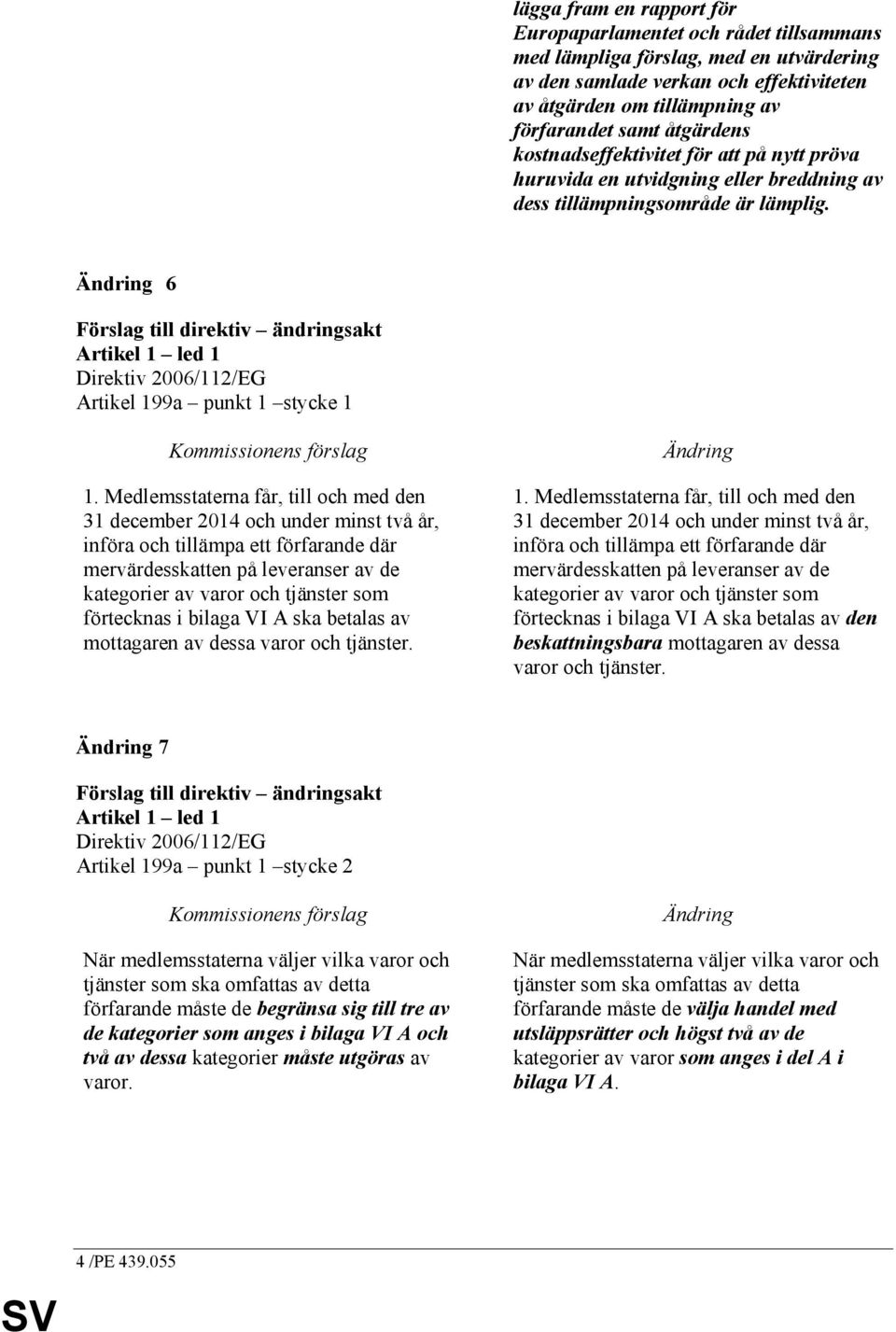 Ändring 6 Förslag till direktiv ändringsakt Artikel 1 led 1 Direktiv 2006/112/EG Artikel 199a punkt 1 stycke 1 Kommissionens förslag 1.