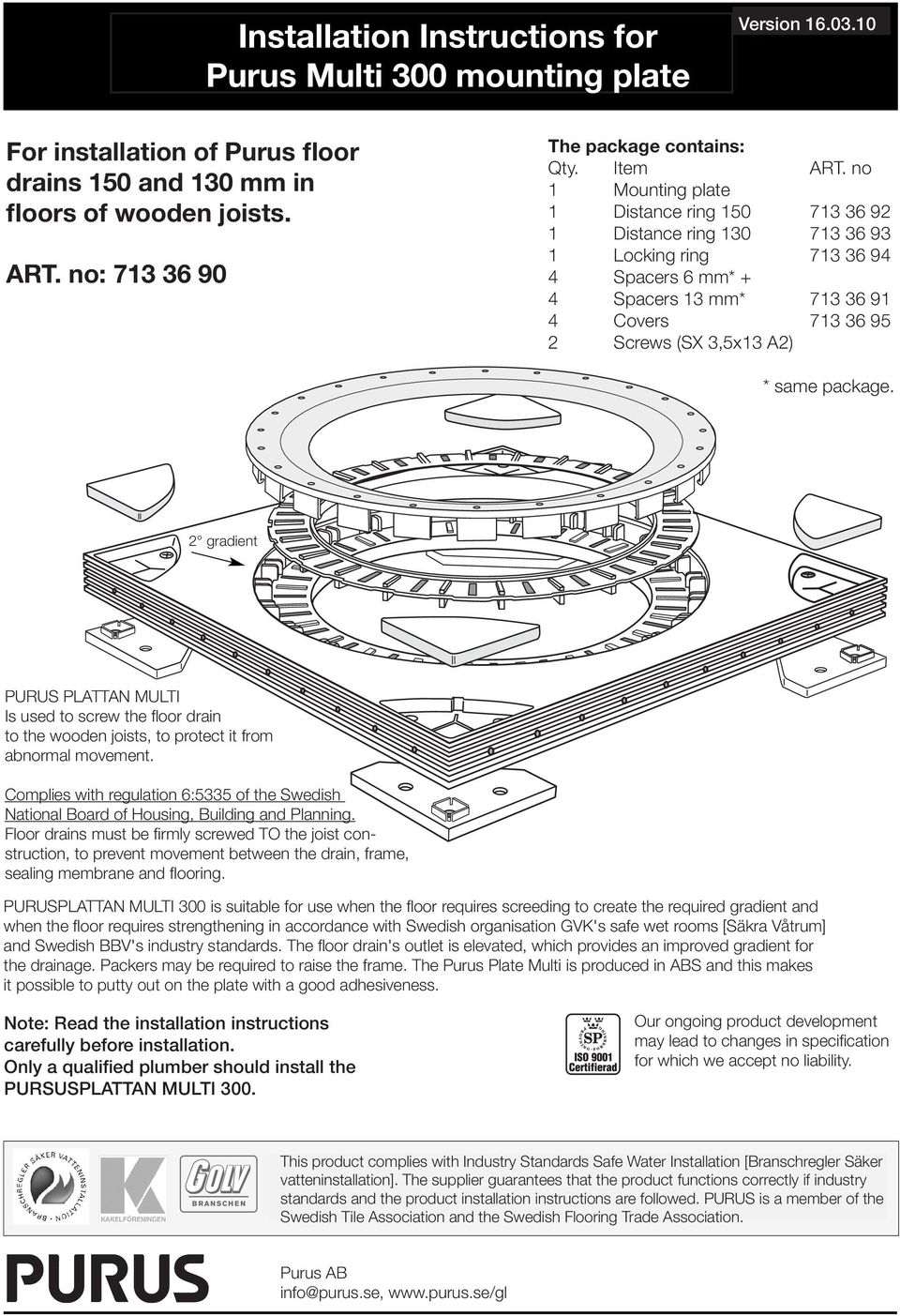 no: 713 713 36 36 90 90 Paketet The innehåller: package contains: Ant. Qty. Aritkel Item RSK ART. nr.