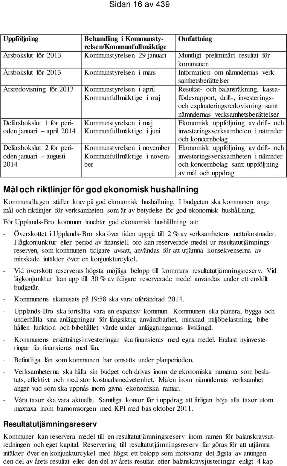 drift-, investeringsoch exploateringsredovisning samt Delårsbokslut 1 för perioden januari april 2014 Delårsbokslut 2 för perioden januari augusti 2014 Kommunstyrelsen i maj Kommunfullmäktige i juni