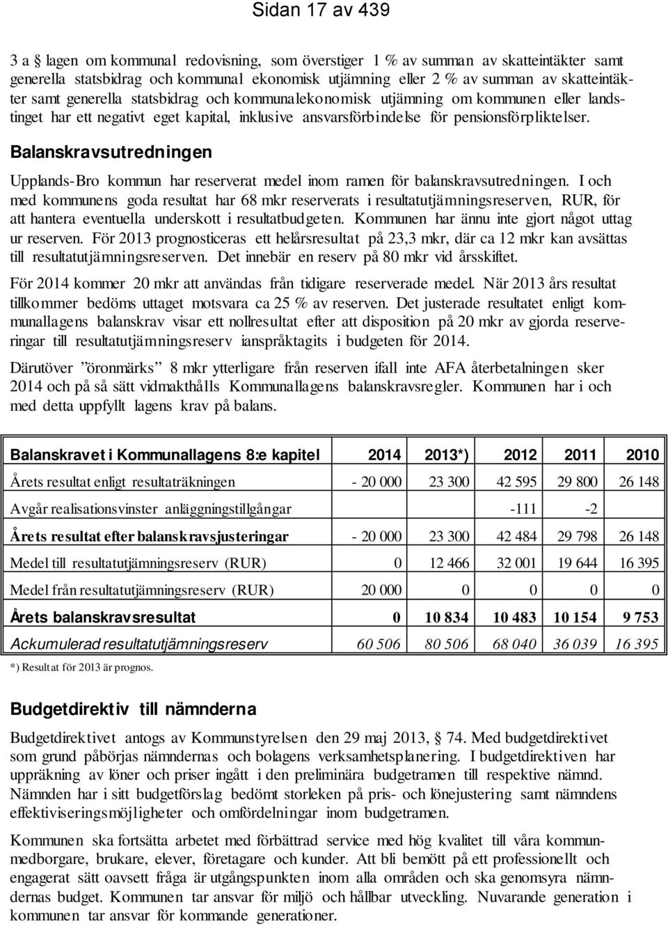 Balanskravsutredningen Upplands-Bro kommun har reserverat medel inom ramen för balanskravsutredningen.