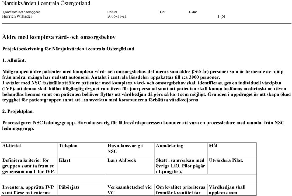 Målgruppen äldre patienter med komplexa vård- och omsorgsbehov definieras som äldre (>65 år) personer som är beroende av hjälp från andra, många har nedsatt autonomi.