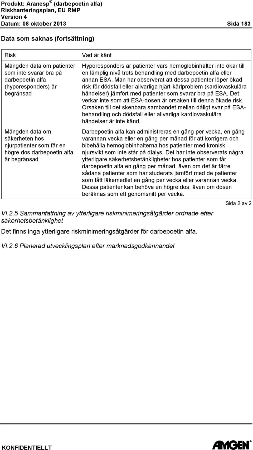 eller annan ESA. Man har observerat att dessa patienter löper ökad risk för dödsfall eller allvarliga hjärt-kärlproblem (kardiovaskulära händelser) jämfört med patienter som svarar bra på ESA.