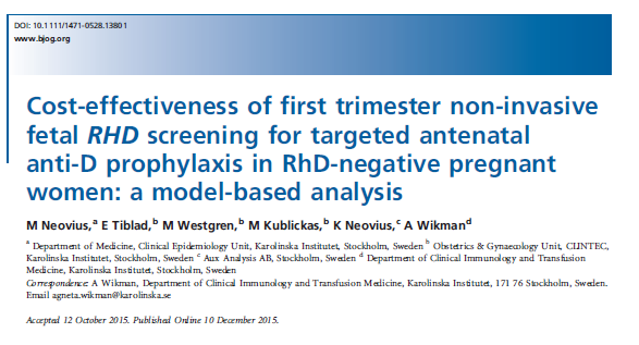 -Jmf studie grupp 2010-2011 med en historisk kontroll grupp 2008-2009 -Riktad antenatal Rh-profylax mot ingen