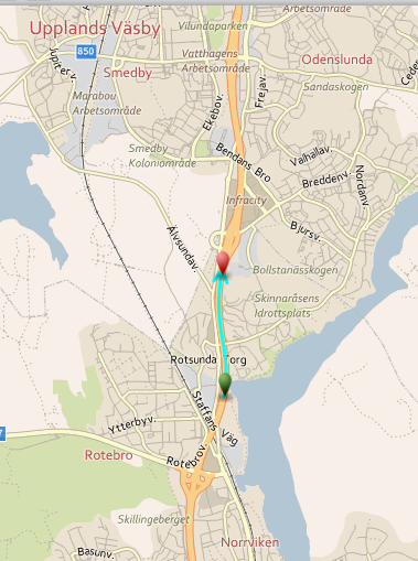 Sträckornas placering på E4, Rotebro Riktning Benämning GPS-pos. Start [N] GPS-pos.