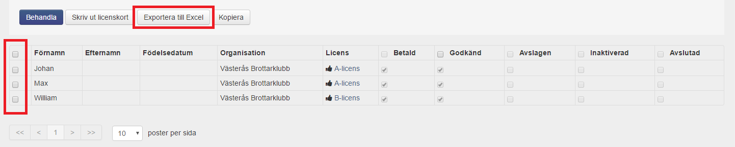 Licensrapporter Under Rapporter i vänstermenyn i licensmodulen kan även olika typer av listor och rapporter laddas hem. Man kan filtrera på datumperiod, ålder och godkända/inaktiva/utgångna licenser.