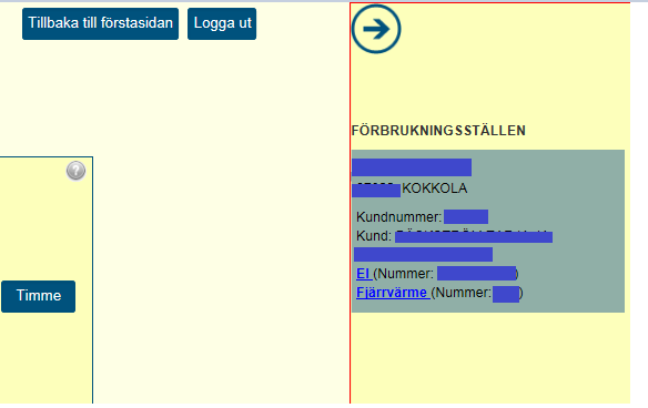 Bruksanvisning 8(13) Bild 5: Pilknappen visar alla andra förbrukningsställen som finns under samma användarnamn. 3.