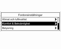 Instrument och reglage 109 Fordonsinställningar Klimat och luftkvalitet Automatisk fläkthastighet: Ändrar nivån på kupéns luftflöde när klimatregleringen är i automatiskt läge.