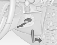 Körning och hantering 143 3. Ta specialverktyget från insidan av handskfackslocket. Ta ut tändningsnyckeln från tändningslåset 1. Ta specialverktyget från insidan av handskfackslocket. 4.