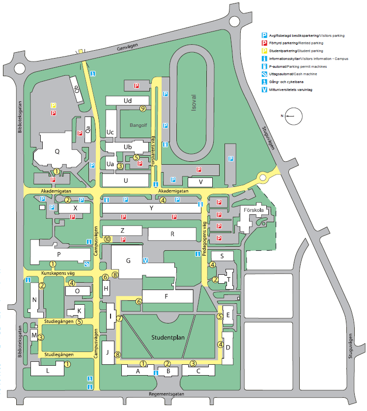 4 Karta över campusområdet Sal G2355, G3213 Sal F214, F229, Mer information om hur du