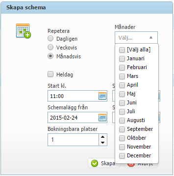 Sida 111 / 158 Repetera Var X dag/ vecka/månad Ange hur ofta eventet skall upprepas. Här väljer man dagligen, veckovis eller månadsvis. Här väljer man hur ofta det repeterbara valet skall upprepas.