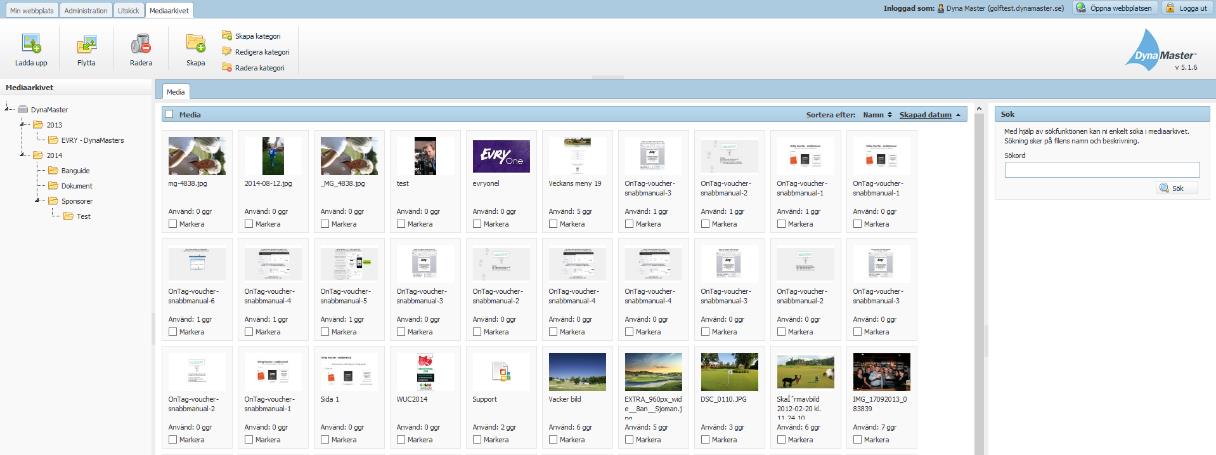 Sida 23 / 158 7.4 Mediaarkivet Mediaarkivet är en samlingsplats för all typ av media på hemsidan. Det kan vara bilder, dokument (pdf, word, excel med mera) och även filmer.