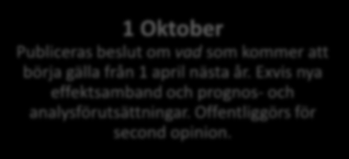 Tidplan för samhällsekonomiska analyser och trafikprognoser Implementerings-/granskningsfas 1 Oktober Publiceras beslut om vad som kommer att börja gälla från 1 april nästa år.