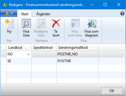 12.3.1 Inställningar 12.3.1.1 Postnummerfält Listan i exemplet nedan innehåller samtliga förekomster av postnummer som skall kontrolleras.