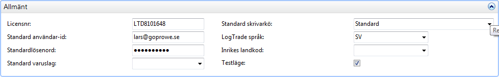 13.1 LogTrade Connect inställningar Grundinställningar i LogTrade Connect sker i inställningsbilden. Efter slutförd inställningsguide är många inställningar redan klara.