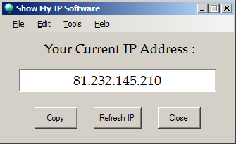 (Inga fel får förekomma) Tryck på IP-knappen anropar programmet för att visa den yttre gällande IP(WAN)-adressen.
