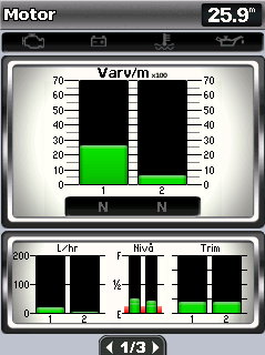 Visa information Välja antal motorer som visas som mätare Motormätarna kan visa information om upp till fyra motorer. 1.