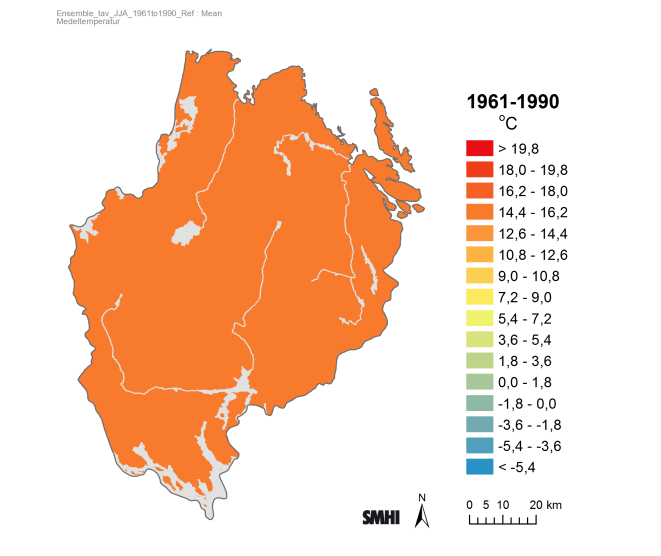 Bilaga 4 Sommarmedeltemperatur (juni-augusti) (se kap. 5.1.