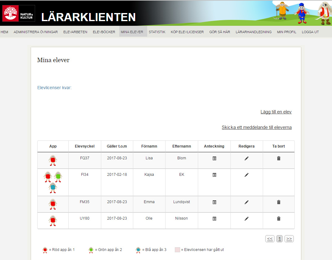 10. Hämta elevnycklar Gå till Mina elever i Lärarklienten och notera dina elevers elevnycklar. 11. Ladda ner appen på elevernas ipads och registrera dig som lärare Se steg 4 och 5 på sidan 4. 12.