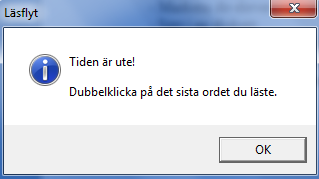 Längst till höger finns antalet ord för att underlätta uträkningen När man markerat sista ordet räknar datorn ut antalet lästa ord på en minut.