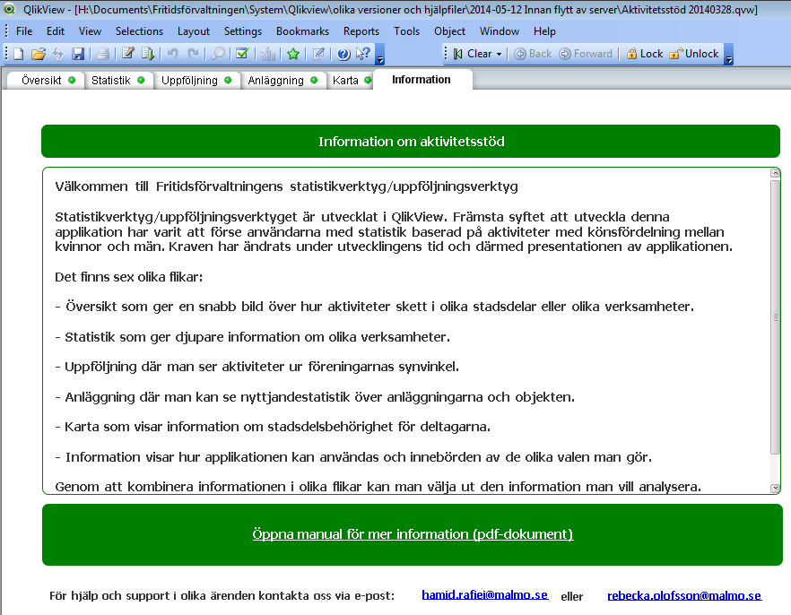 26 (26) 3.6 Information (Manual) En kort beskrivning av applikationen anges på första sidan. Här har vi lagt till en hjälpfil information.