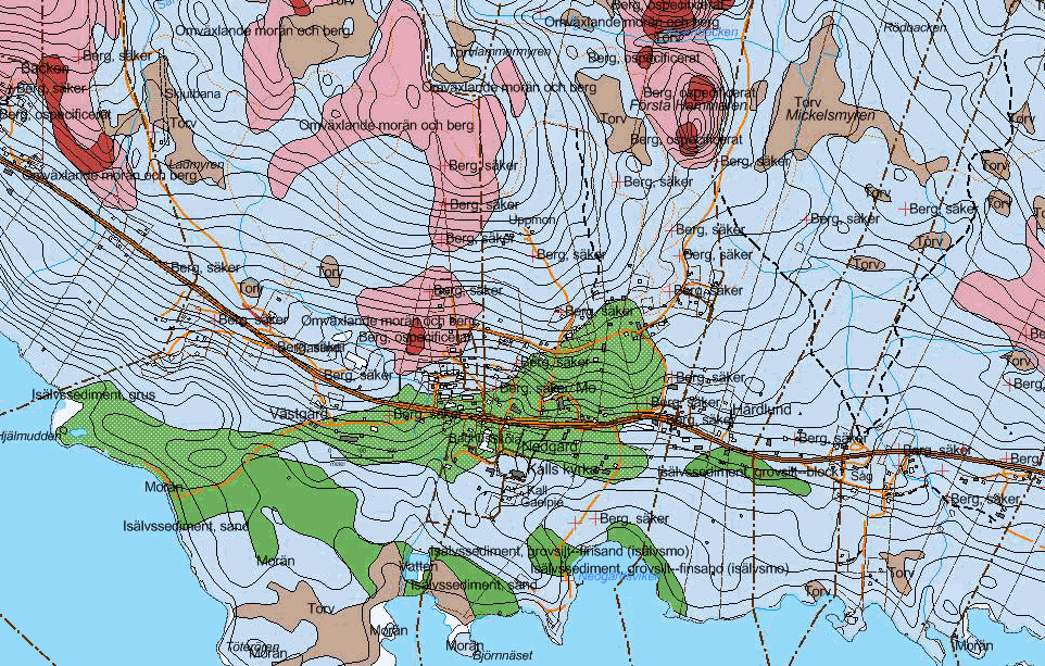 repo03.docx 2012-03-29 FIGUR 6. PÅTRÄFFADE SPRICKZONER VID BORRNING SAMT TOLKADE LINEAMENT I OMRÅDET, 3.2 JORDARTER Området karakteriseras av ett relativt tunt jordtäcke och en hög hällfrekvens.