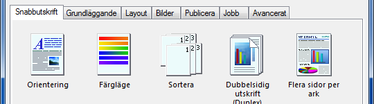 Skriva ut > Skriva ut från program Skrivardrivrutin skärmen utskriftinställning Skrivardrivrutin skärmen utskriftinställning gör att du kan konfigurera ett stort antal utskriftrelaterade
