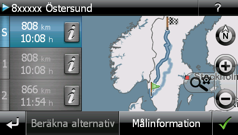 Användning via röstinmatning Ruttberäkning via detaljinfrmatin i sid- Efter inmatningen ch urvalet av målet visas skärmbilden Detaljinfrmatin. Via knappen ften inleder du navigeringen till målet.