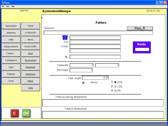 23/ Faktura / Invoice Fyll i uppgifter som kommer att användas på fakturor. Välj layout på faktura i gråa pop-up-knappen till höger. Ange referens som skall skrivas på dina fakturor.