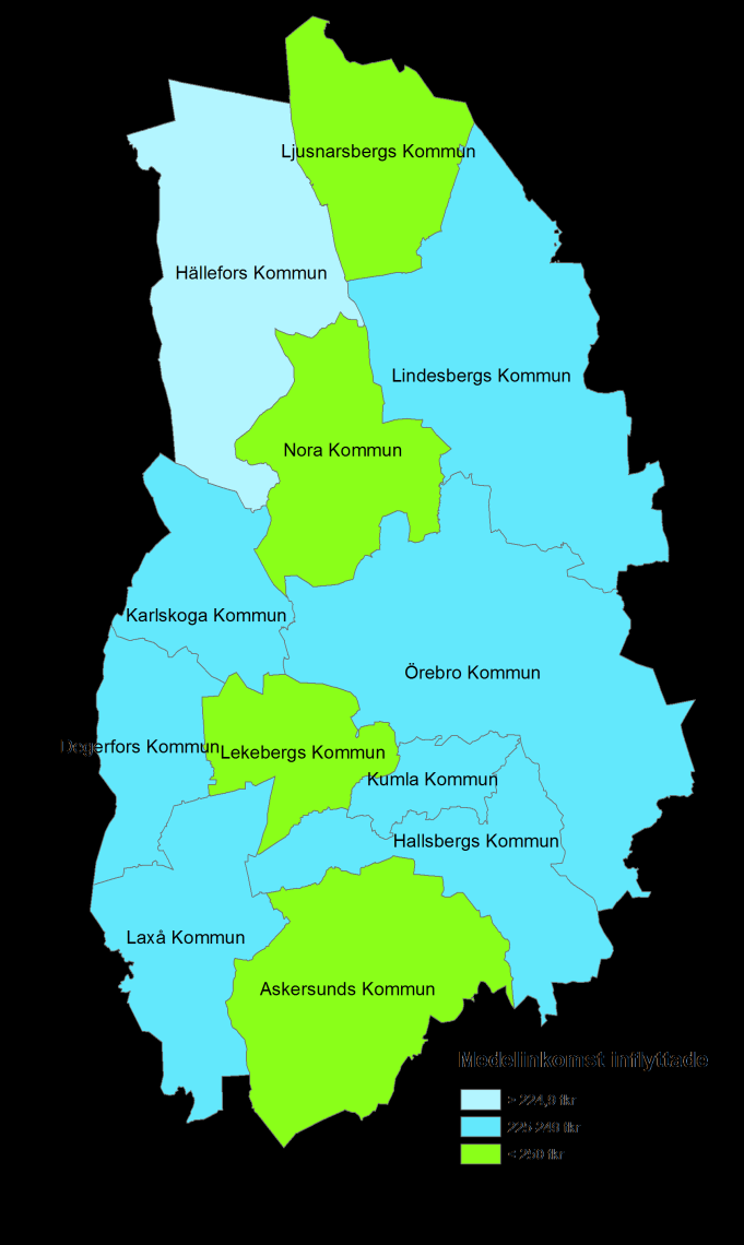 Inkomstnivåer hos inflyttade Hur stor förvärvsinkomst de inflyttade haft de under perioden 2012 till 2014 skiljer sig mycket åt mellan länets kommuner, men också avseende varifrån inflyttarna kommer