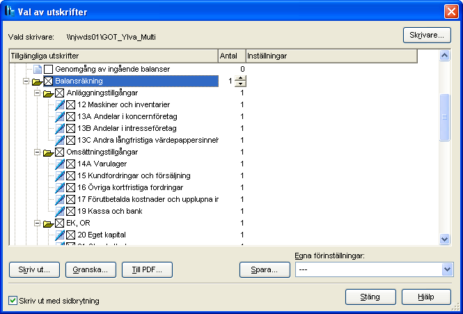 utskrift av flera arbetssidor samtidigt. Handledning Norstedts Revision, version 2011.1 Du kan även förhandsgranska rapporterna, arbetsprogrammen osv.