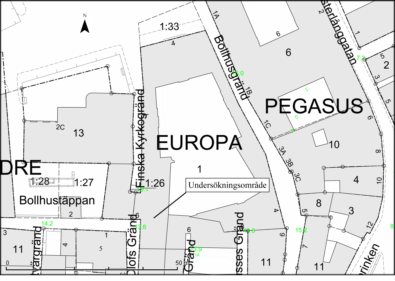 Figur 1. Utsnitt ur registerkartan, Stockholms stadsbyggnadskontor.