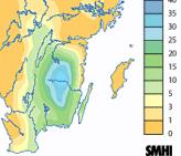 Område År Årstid Nederbörd Flöden Kommentar Södra och sydvästra delarna av länet, Lagan, Vrigstadsån 2004 Juli Upp emot 160 mm i ett stort område 9-12 juli, och upp till 60 mm 10 dygn efter dess 90