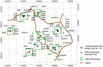 4 Resultat Resultaten av fältkontrollen presenteras nedan områdesvis (linjekarteringsområde 1 8, se också Delrapport 2).