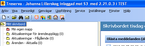 5(55) När du loggar in i Treserva kommer du till Skrivbordet, som är en av Treservas mest centrala funktioner.