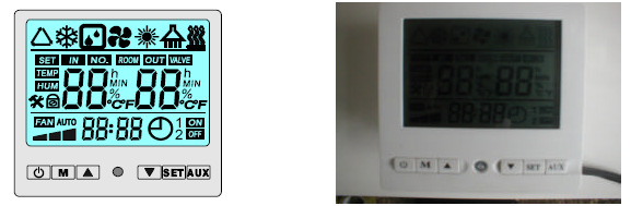 (3) Användning av displaypanelen 1) Displayskärm Poolvärmepump Figur 3-2: Displayskärm Figur 3-3: Kontrollpanel 2) Olika funktioner A) (ON/OFF): Start/Stopp B) (mode selection): Val av kyl- eller