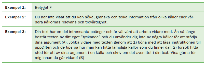 Olika sätt att kommunicera en bedömning betyg Källa: Skolverket.