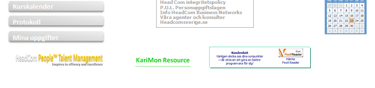 HeadCom Skill startsida för användarlicenser.