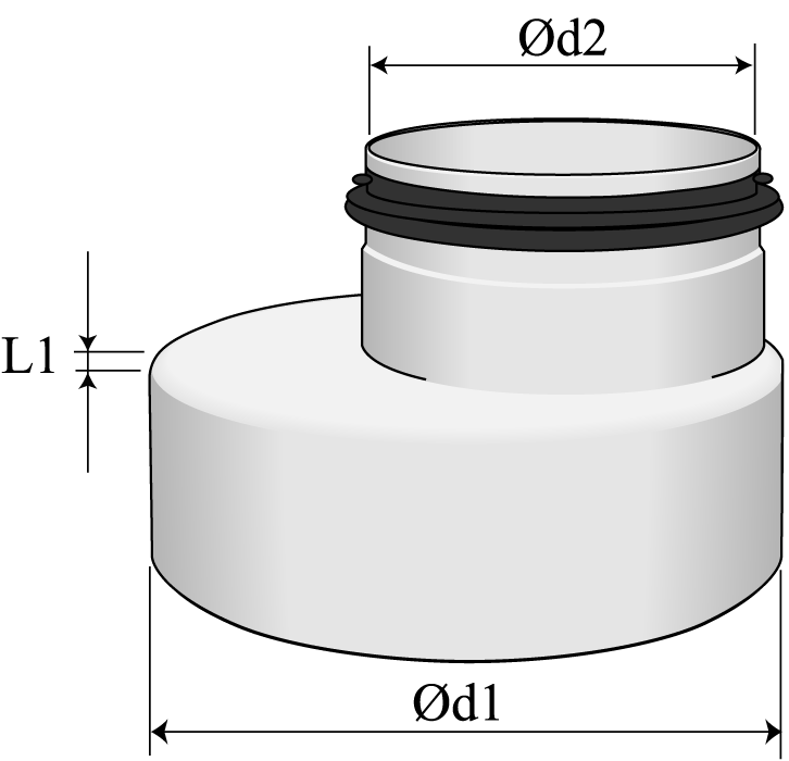 Reduktioner HFEM Excentrisk kort reduktion. Muff - Nippel Reducer short. For duct - fitting Reduzierung kurz. Für Rohr - Formstück HFEM-Ød1-Ød2 Förzinkad stålplåt Z275. Korrosivitetsklass C3.