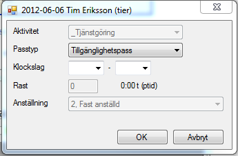 11.4.3 Hantera pass i gruppkalendern I gruppkalendern kan du lägga till, redigera och ta bort pass för vikarien. 11.4.3.1 Lägga till ett pass För att lägga till ett pass dubbelklickar du på den dagen i gruppkalendern.