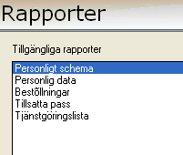 16 Rapporter I denna modul kan du välja bland olika Rapporter och skriva ut dem. Lägg muspilen över en Rapport, och en informationstext (tooltip) kommer upp.