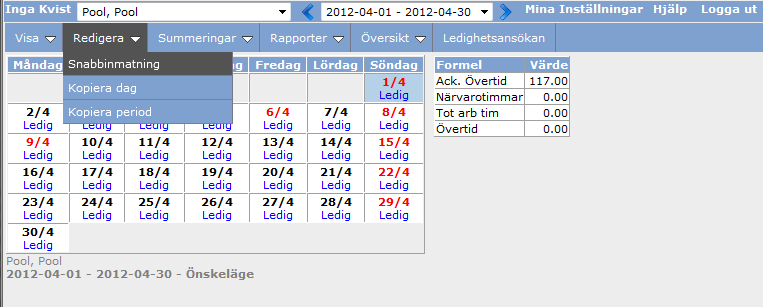 Vad finns på min personliga webbsida? Nedan beskrivs vad som finns under de olika menyerna. Visa Här kan du välja hur arbetstiden ska visas på din bild.