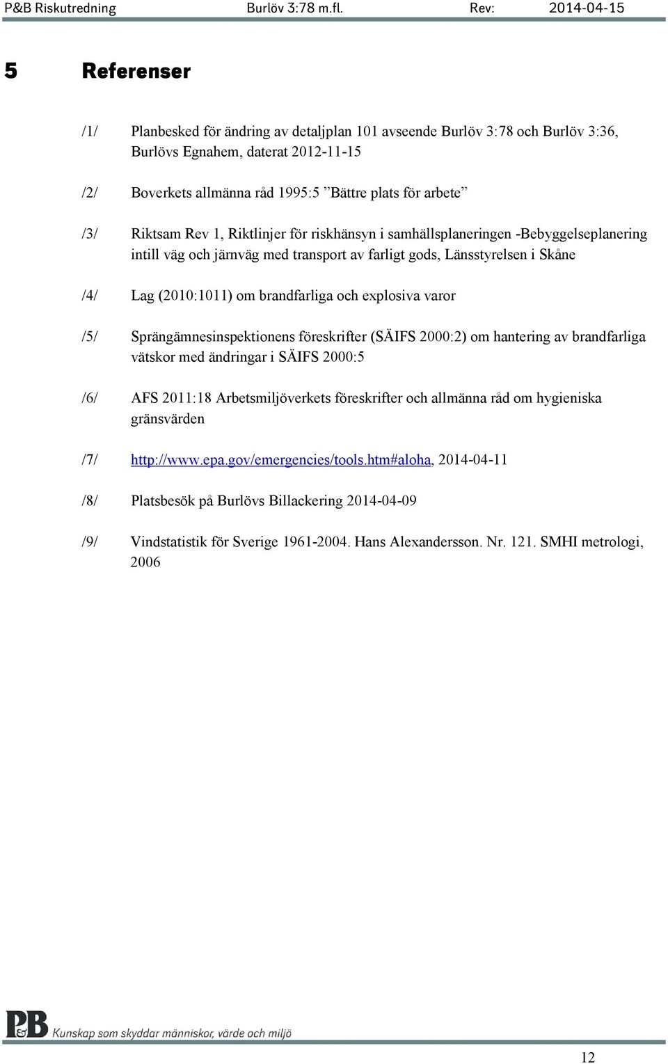 explosiva varor /5/ Sprängämnesinspektionens föreskrifter (SÄIFS 2000:2) om hantering av brandfarliga vätskor med ändringar i SÄIFS 2000:5 /6/ AFS 2011:18 Arbetsmiljöverkets föreskrifter och allmänna