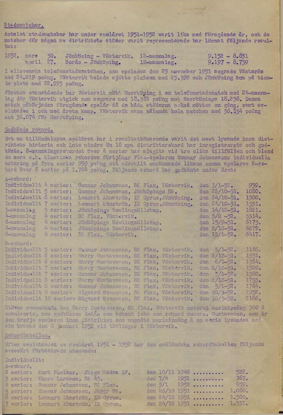 Borås - 12-aannalag«9-197 - 8.759 1 allsvenska telefonstadsaatchen, Bom spelades den 25 november 1951 segrade Västerås med 24.219 poäng. Västervik belade sjätte platsen med 25.