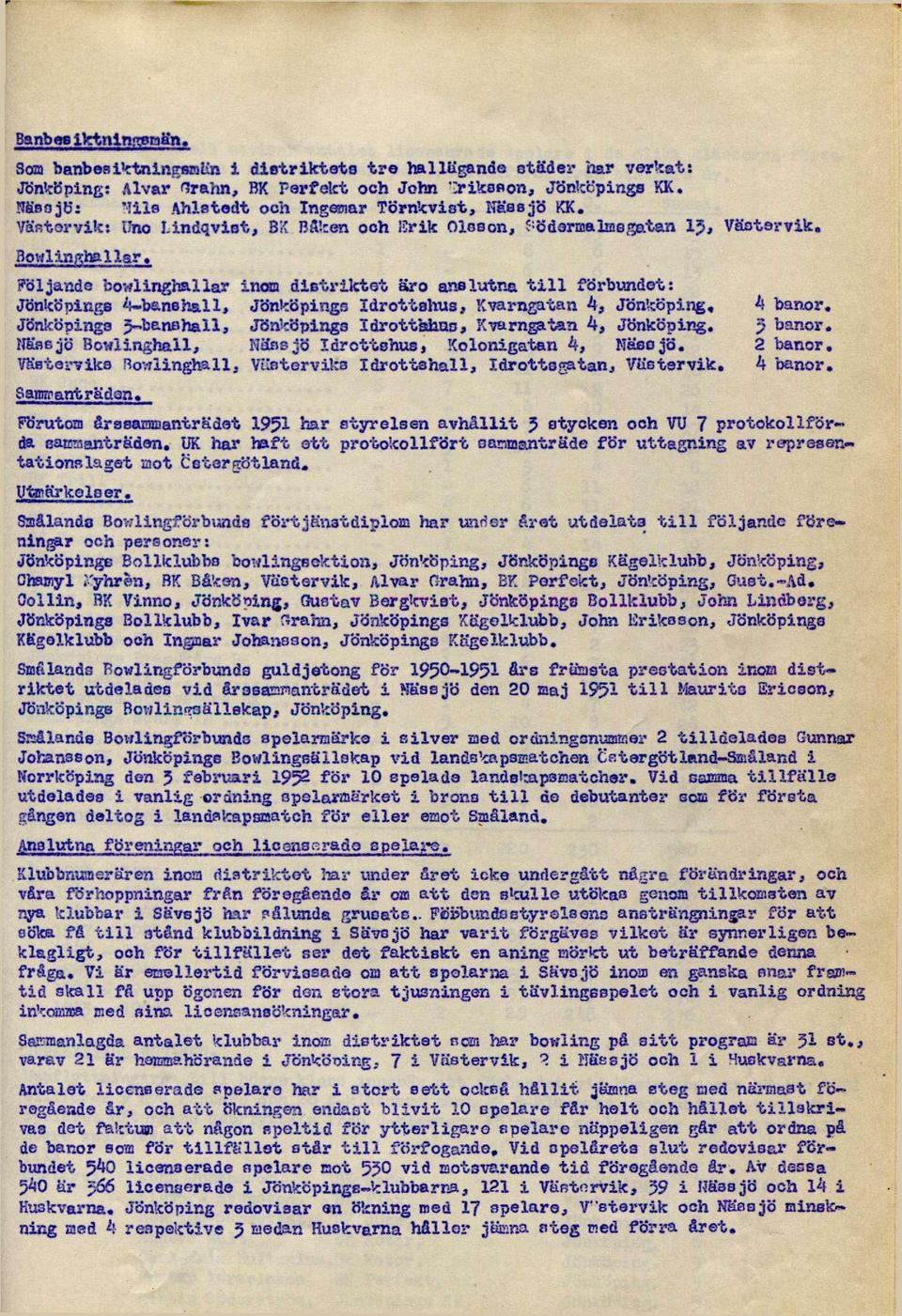 Västervik: Uno Lindqvist, BK Baken och icrik Olsson, ö d arma lm G gatan 15, Västervik» Bowlinghallar» Följande bowlinghallar inom distriktet äro anslutna t i l l förbundet: Jönköpings 4~banehs.
