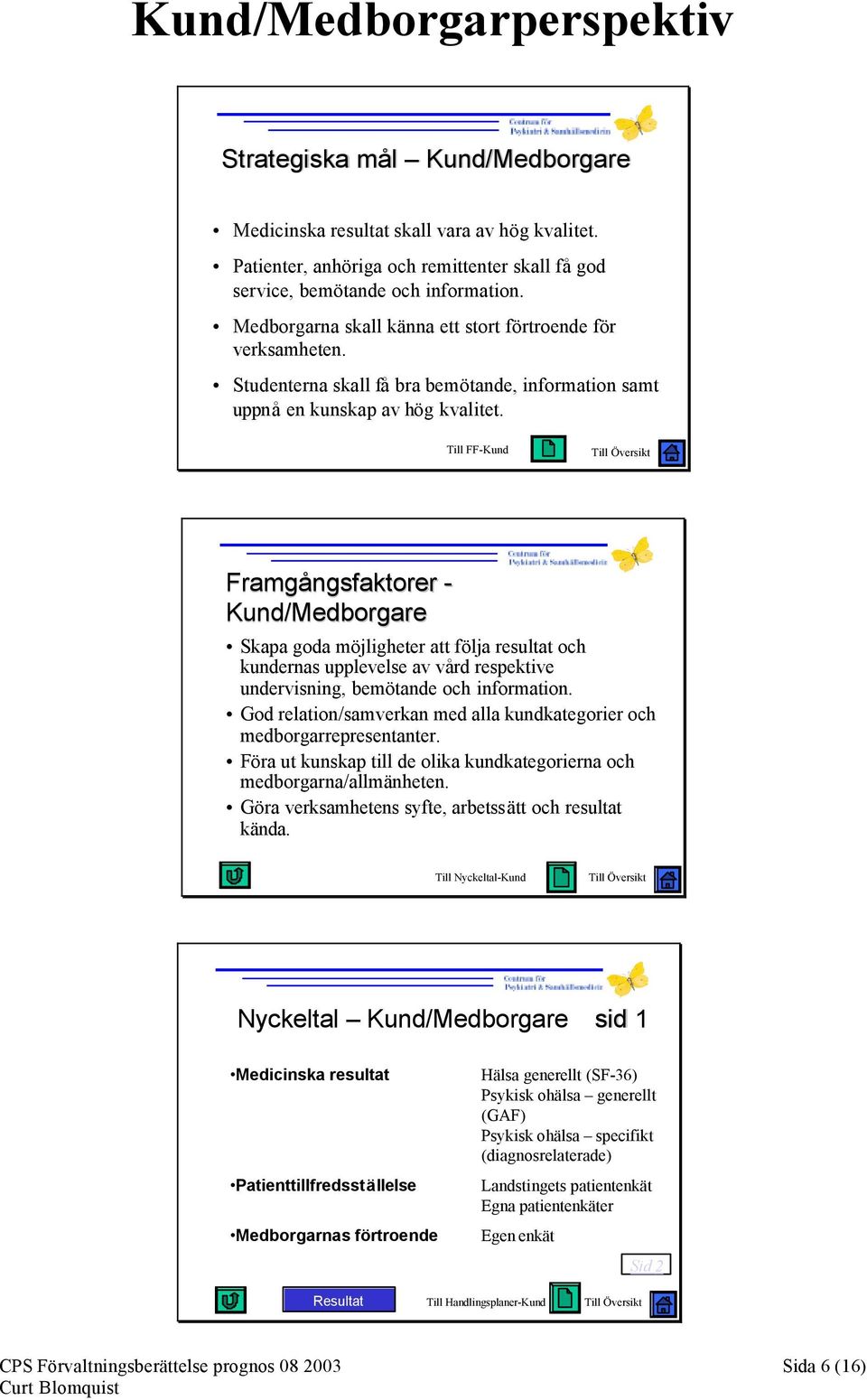 Till FF-Kund Framgångsfaktorer - Kund/Medborgare Skapa goda möjligheter att följa resultat och kundernas upplevelse av vård respektive undervisning, bemötande och information.