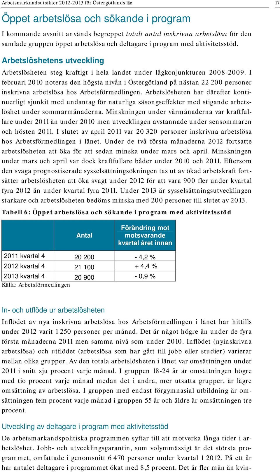 I februari 2010 noteras den högsta nivån i Östergötland på nästan 22 200 personer inskrivna arbetslösa hos Arbetsförmedlingen.